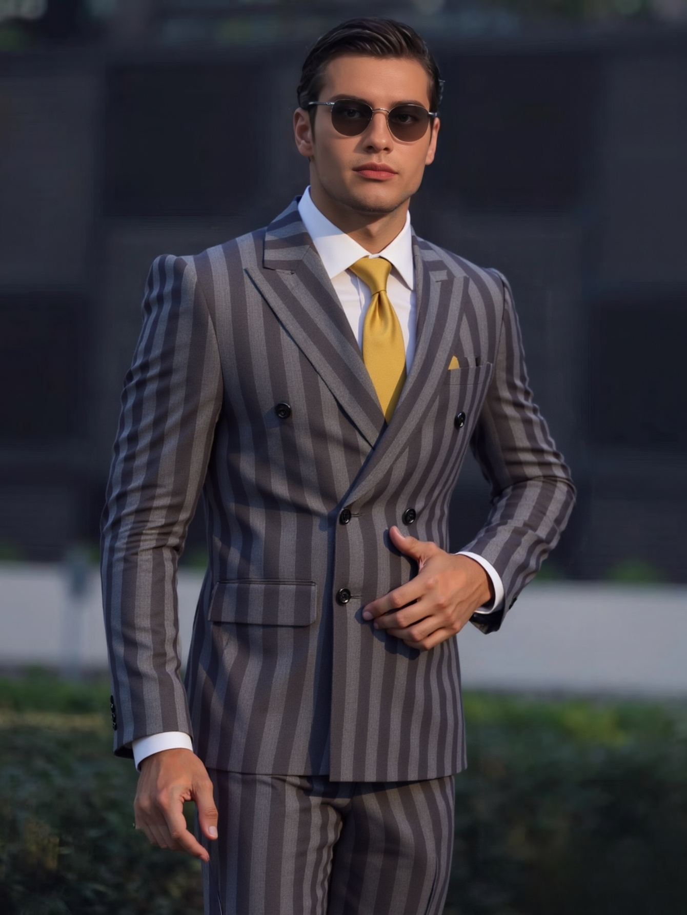 Vinci Men's 2 Piece Double Breasted Suit - Banker Pinstripe