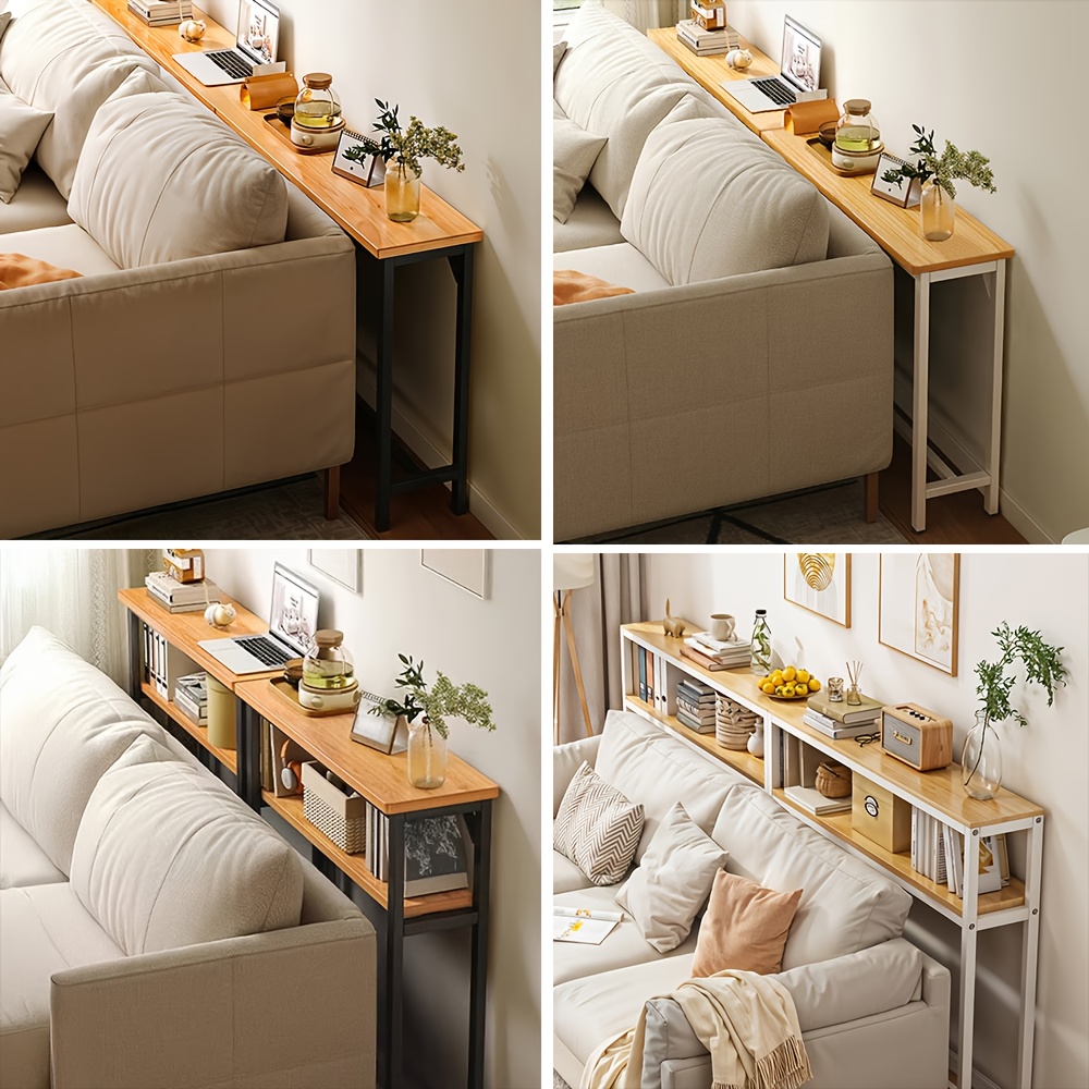 imagen del artículo mesa de consola minimalista pesada | mesa estrecha de un solo o   capa para pasillo que     |   de acero al carbono panel de madera mdf mesa de entrada   dormitorio mesa lateral para sofá (metal negro/ )