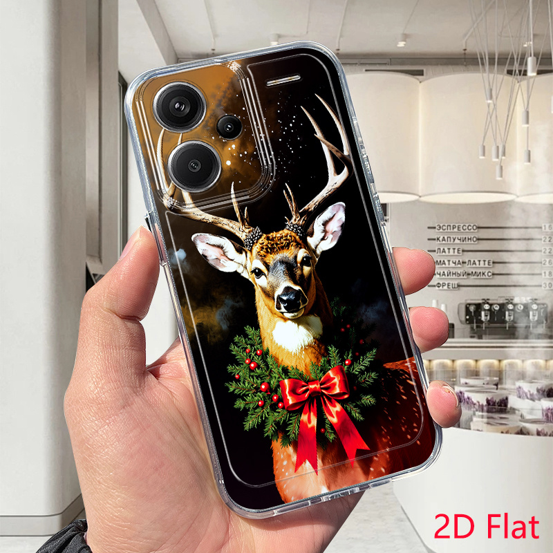 item picture phone case 2d flat christmas wreath reindeer pattern transparent anti yellowing tpu phone case suitable for redmi 12c 13 14c 15 5g 15c 5g a3 a5 4g note 10 11s 12 13 14 15pro xiaomi 17 15 13 14t pro poco c61 c65 c71 c75 m6 m8 x5 x6 x7 f3 f4 f5 f6