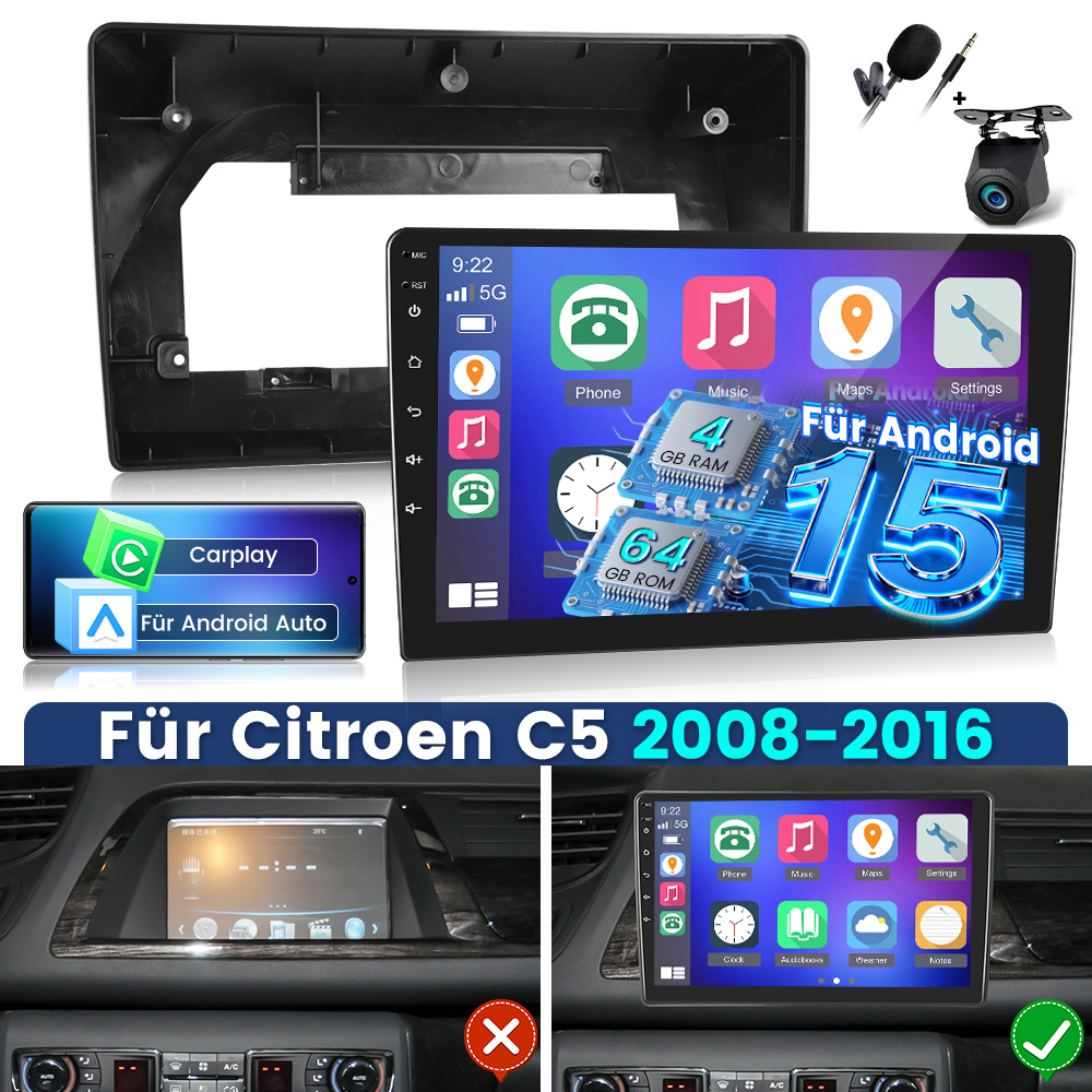 Image of 4gb+64gb 15 Autoradio Radio For C5 2008-2016 Car Stereo With Auto, 10.1 Inch Ips Screen Radio With Gps Navi, Wifi, Eq, Swc, Fm Rds Radio With Hd Camera And Mic