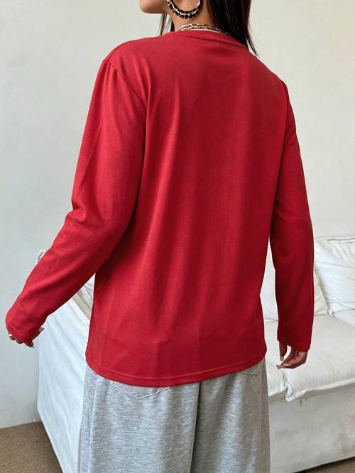 mom kalp servis kadın yuvarlak uzun kollu giyim