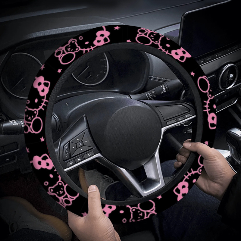TEMU Hello Kitty Steering Wheel Cover, Pink Starry Pattern - Interior Accessory, Durable Material For Long-lasting Use, No , Suitable For All Automotive Accessories.9.1qwa-507