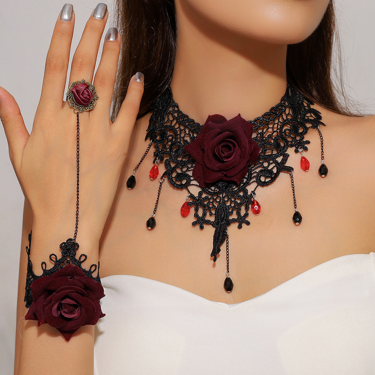 TEMU And Bracelet Set, 2pcs Necklace Bracelet For Women, Polyester Jewelry For Halloween, Parties, And