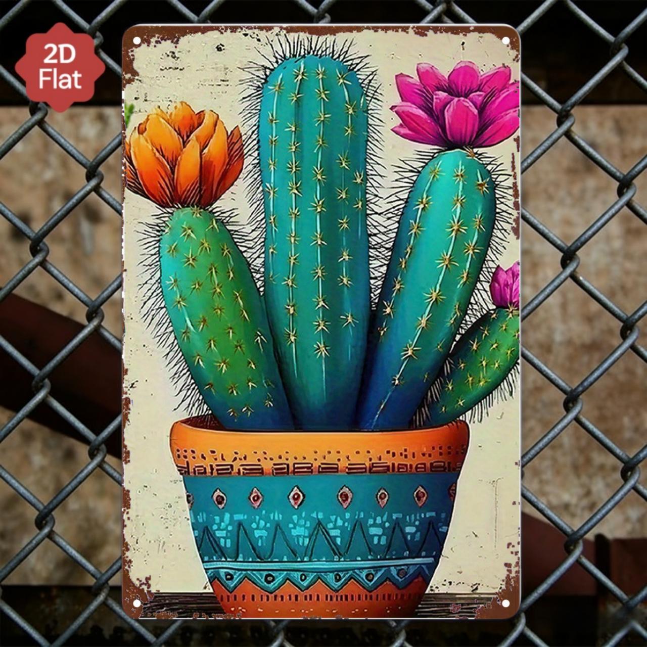 TEMU 2d Flat - 2d Plane - A Vibrant Wooden Wall Art Of A Cactus, - A Indoor/outdoor Decorative Sign With Intricate Patterns, Homes, Bars, Or Pubs,