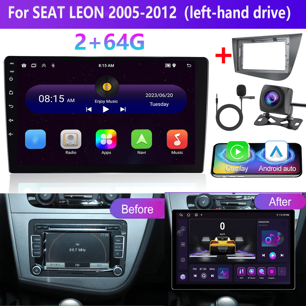 Image of [2g+64g]podofo 15 Car Stereo For 2005-2012 (left-hand Drive) (frame Included) Double Din Auto, 9 Inch Touchscreen Car Din With Gps Navigation Wireless Fm Hifi Wifi Usb Ahd Backup Camera And Mic
