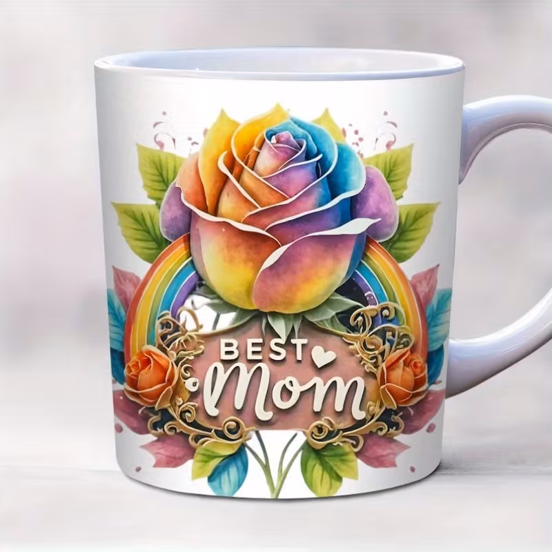 1pc 11oz coffee mug cup happy mothers day gift mug rainbow flowers mug ideal for summer home decor romantic birthday gift best gift for graduation season kitchen decor and accessories local warehouse white 5