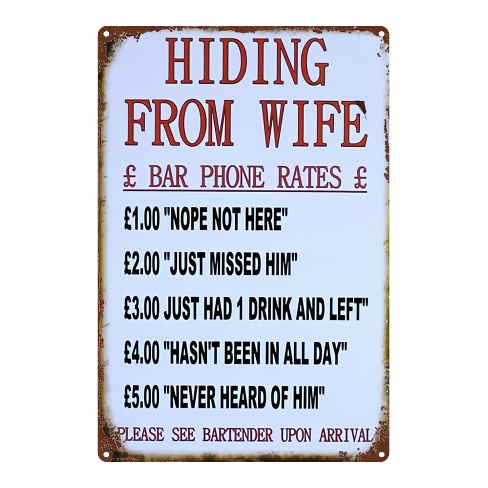 TEMU 2d Flat, 1pc Funny Hidden Wife Bar Sign - Vintage British Phone Rate Design With £1 Rate & Funny Messages - Rustic Iron Metal Wall Decor For
