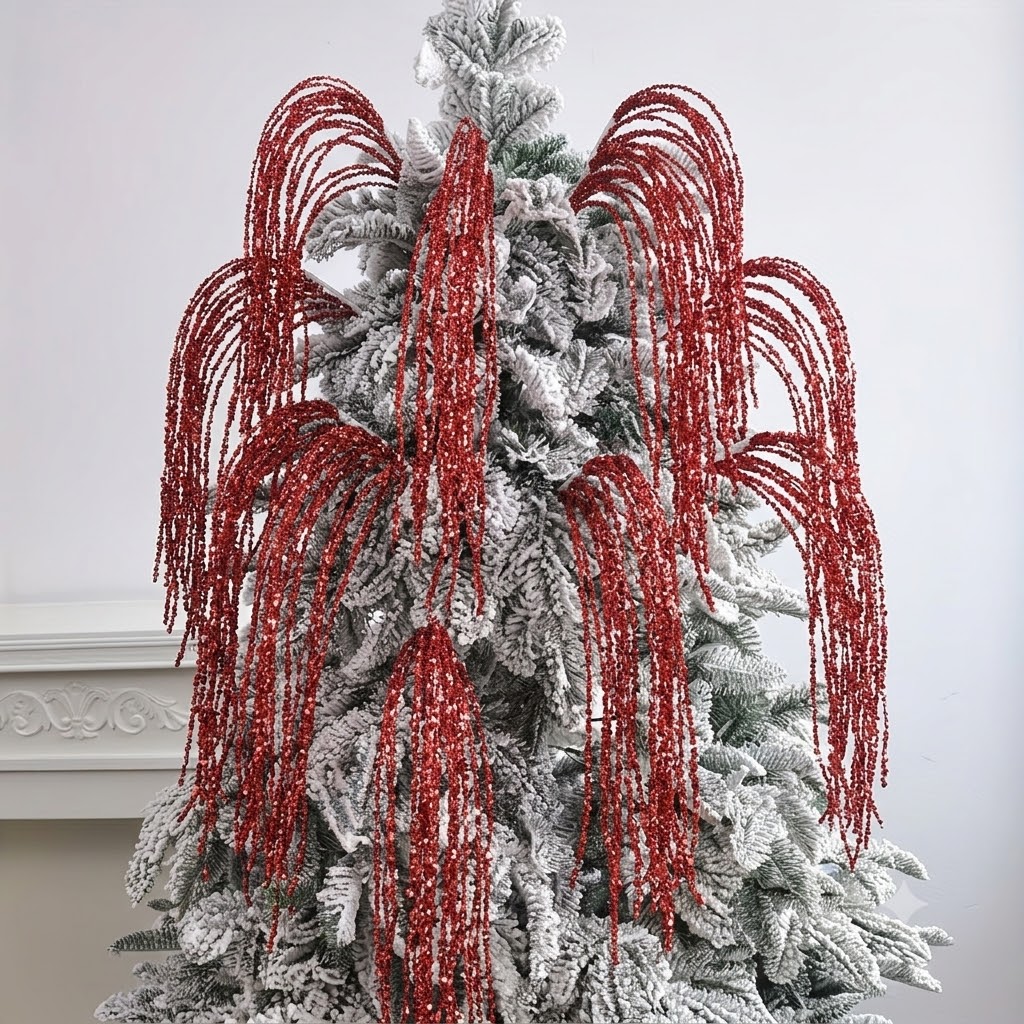 4pcs Luxurious Waterfall Christmas Tree Decorations, Sequined Flowing Sparkling Branches, Elegant Hanging Ornaments, Suitable for Christmas, Weddings, Parties - No Electricity Needed
