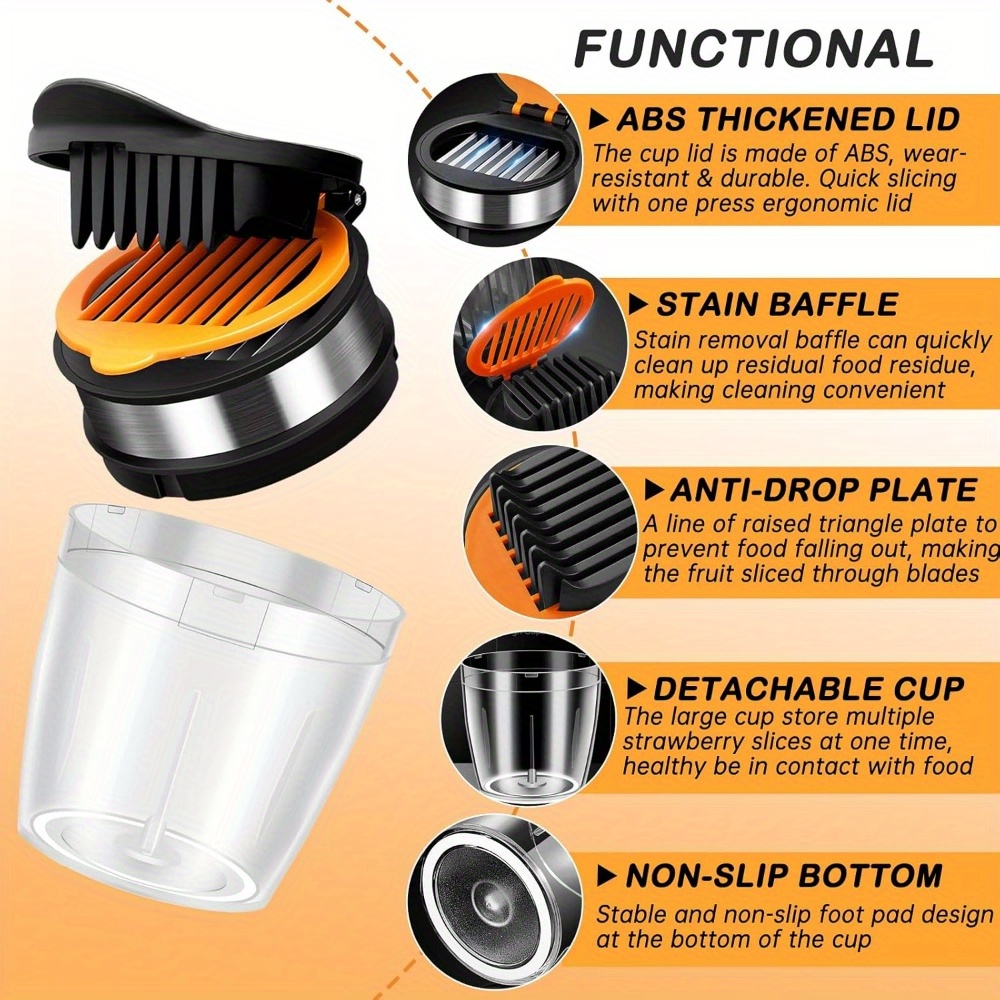4 in 1 portable folding kitchen slicing tool strawberry pitter slicer with egg splitter 3 second safe cuts plastic silicone anti slip pad for camping picnics home use picnic accessories foldable design durable kitchen gadget Product details 9