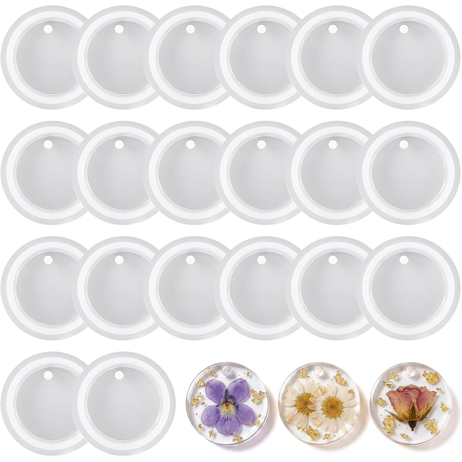 TEMU 20pcs Moules Circulaires en Résine 1.5 Pouces Rond Porte-Clés Moule en Silicone Moule de Poignée Circulaire Perçage Boucles d'Oreilles Rondes