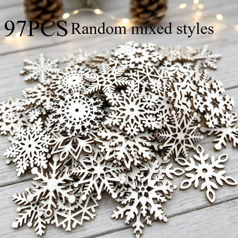 TEMU 97pcs Random Mixed Styles Snowflake Pendant, Hollow Snowflake Pendant, Snowflake Patterns, Suitable For Christmas Tree Hanging, Wreath