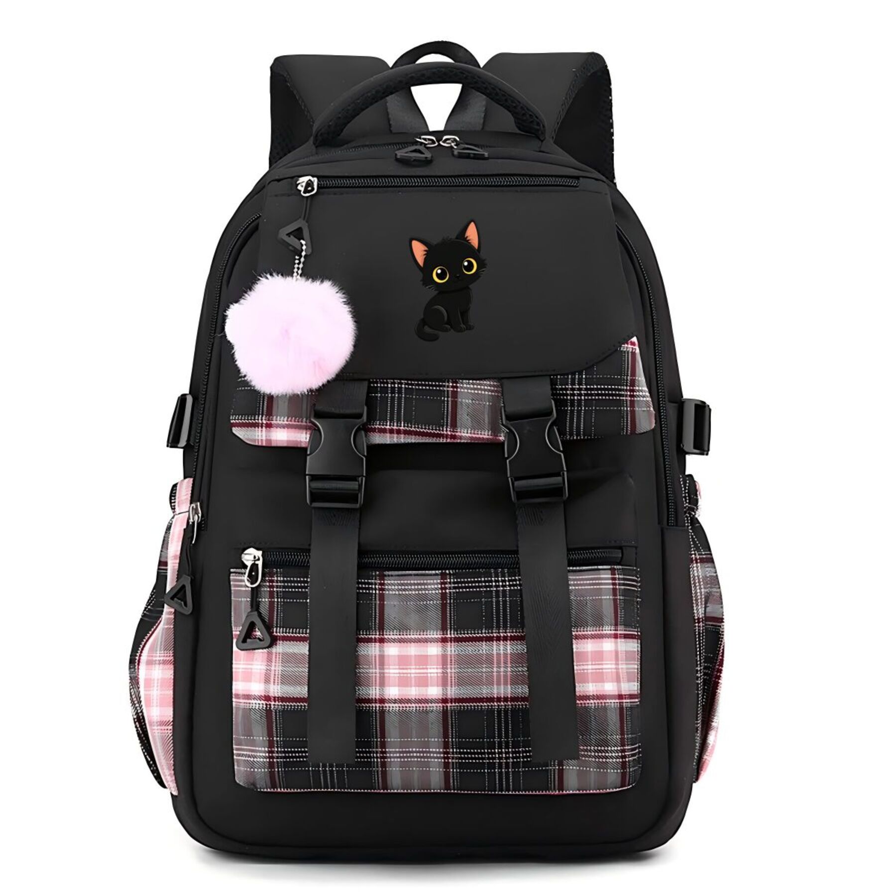 TEMU Adorable Black Kitten Minimal Cute Trendy Streetwear Backpack For City Daily Outing, For Teenager