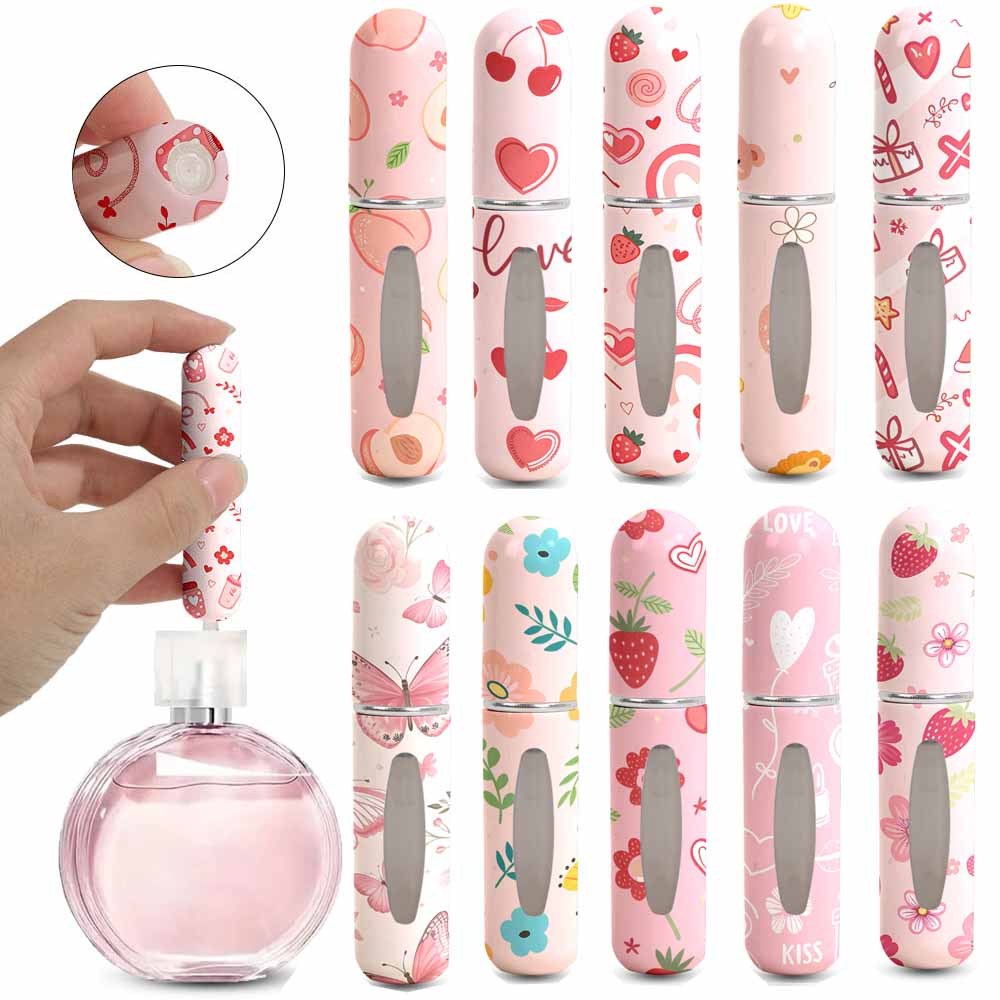 

1pc Flacon de Parfum Rose à Thème Cœur Rechargeable - Portable pour Voyage, Plastique BPA, Design Multicolore avec de Fraises et de Fleurs, Idéal pour Offrir en Cadeau, Boîte à Parfum