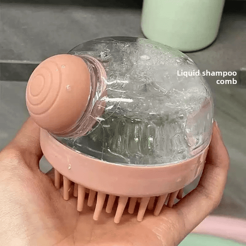 1pc multifunctional shampoo brush with liquid dispenser silicone scalp massager comb gentle head cleaning and massaging in shower bathroom accessory suitable for shampooing combing cleaning and bath scrubbing