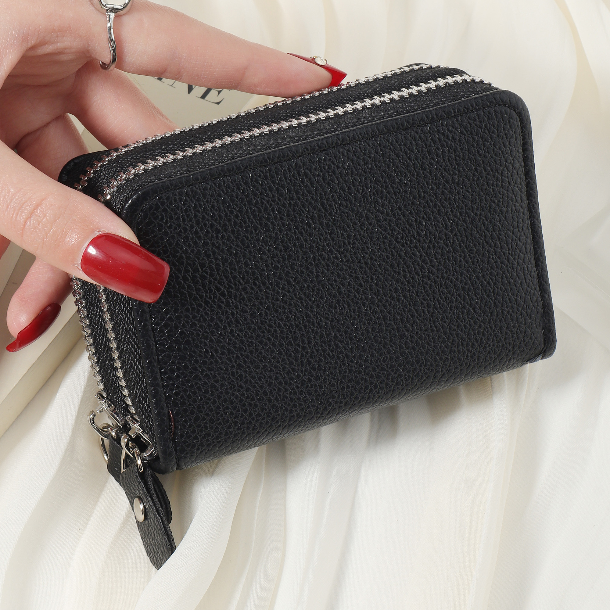 Image of Trendy Wallet Designed For High-quality Credit Card Storage, Featuring A Casual Multi-card Holder With A Double Zipper, Ideal For Outdoor Activities, Travel, And Back-to-school Use