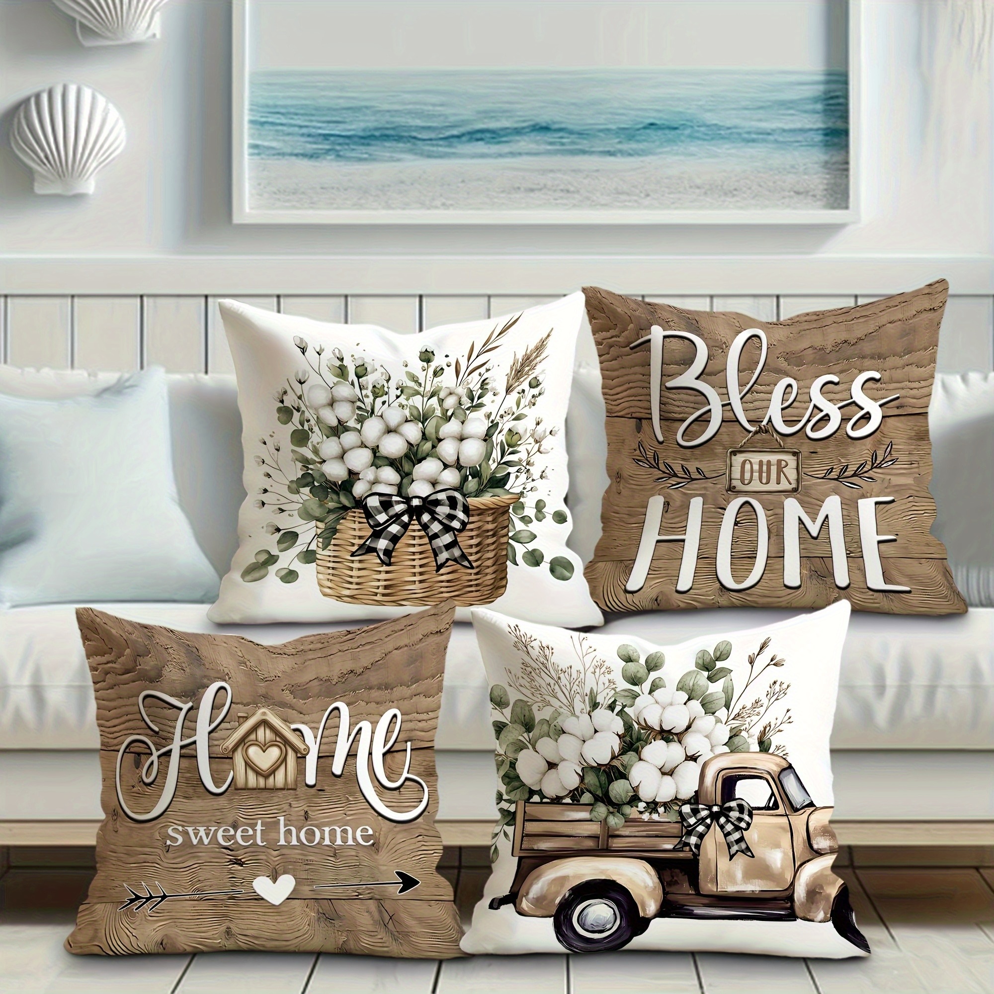 4pcs rustic farmhouse pillow covers double sided printed soft plush with zipper closure machine washable multiple sizes for living room bedroom sofa decor decorative pillows   styling geometric pattern durable fabric accent cushions interior designers 2d flat Product details 9