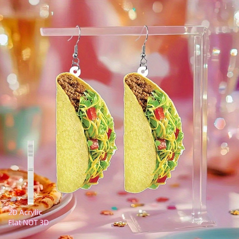 TEMU 2d Flat-pair Of Cute Vibrant Bohemian Style Acrylic Pendant Earrings-fun And Quirky Accessory Suitable For Festive Women's Casual