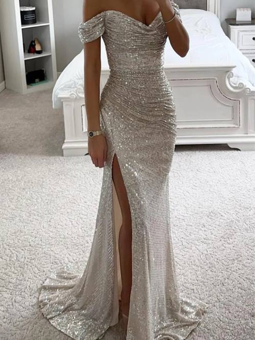 scacto womens shimmering slit prom dress with sequin slit elegant mermaid suitable for prom weddings parties year round wear fitted dress for special occasions hand washable