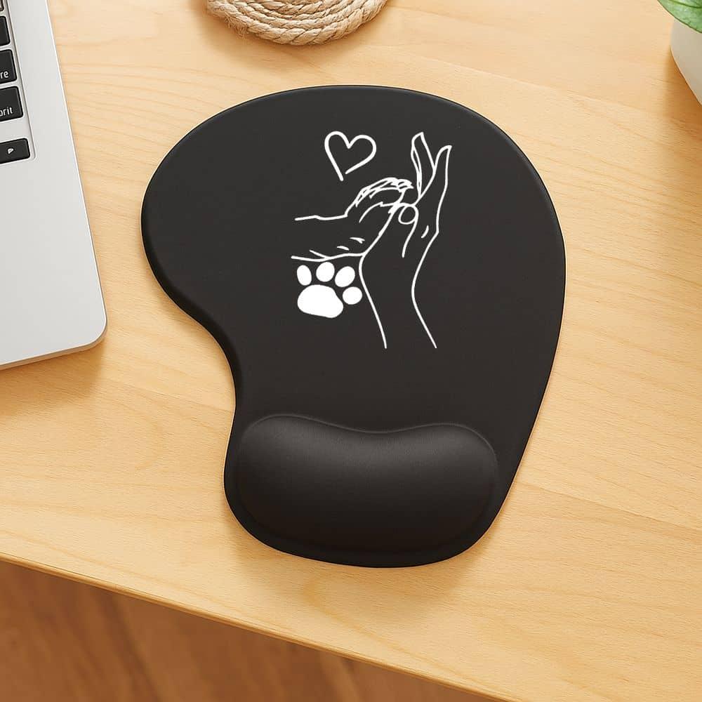 Image of Heart & Paw Print Design - Graphic Mouse Pad With Wrist Rest, Cute Desk Accessories And Office Decor, Ideal For Home Office, Gaming Equipment And Desk Supplies