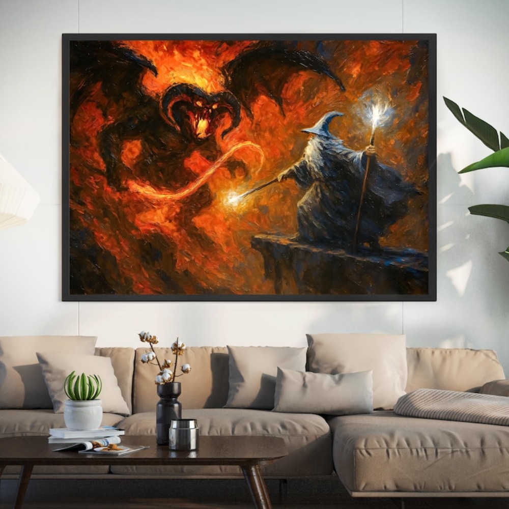 TEMU 2d Flat, 1pc 2d Flat Canvas Painting Frameless Gandalf Vs Painting | Canvas Art 2d Flat