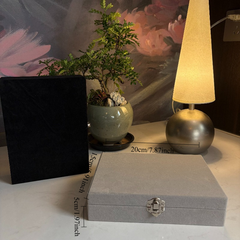Light Gray Velvet Flip-Top Jewelry Box, Multi-Compartment