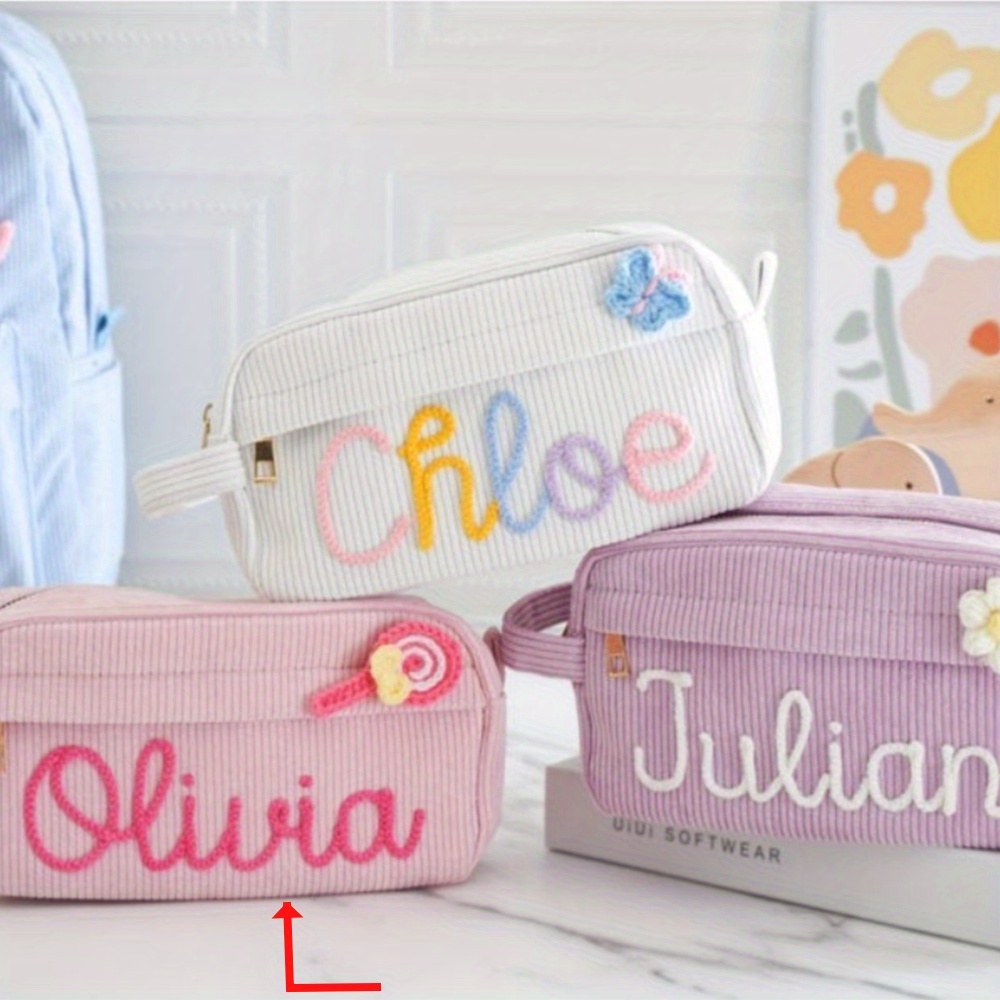 TEMU Étui à crayons personnalisé, cadeau de rentrée scolaire, sac à crayons en velours , sac à crayons de campus, cadeau d'anniversaire, étui à