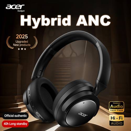 item picture acers new over ear headphones feature 30db dual noise cancellation 40 hour operation wireless and wired a low latency gaming mode and a full coverage enhancing ear cup design the breathable