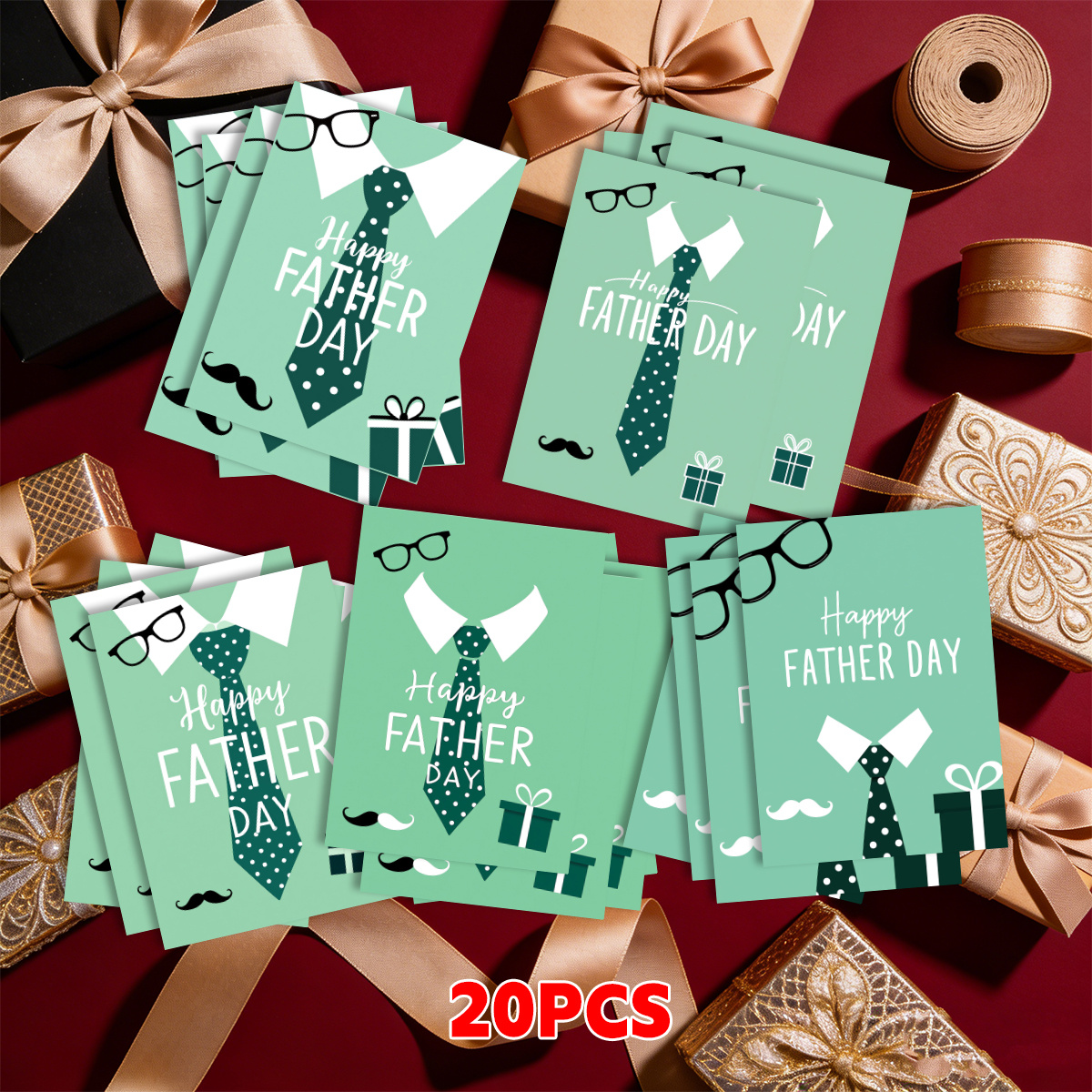 TEMU 20 Father's Day Cards, Holiday Postcards, Exquisite Postcards, Green Background, Tie Gifts, Father's Day Cards. Suitable For Christmas,