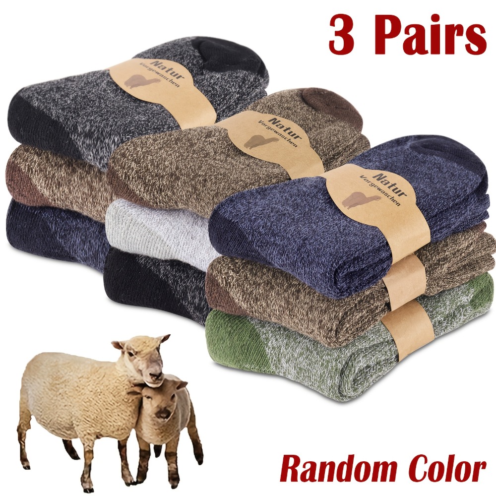 TEMU 3-pair Random Colors Ultra-thick Hiking Socks Fishing Socks Youth Men Women Round Neck Boots Socks Color-block Thick Loop Socks Suitable For Men
