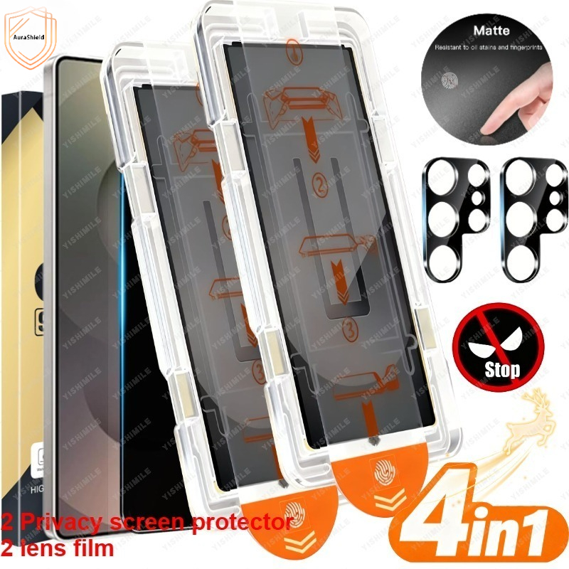 TEMU 2pcs Matte Privacy Tempered Glass Screen Protector+2pcs Lens Film, For Galaxy S22 5g/s22+ 5g/s23/s23+/s24/s24 Plus/s24 Ultra/s25/s25 Plus/s25