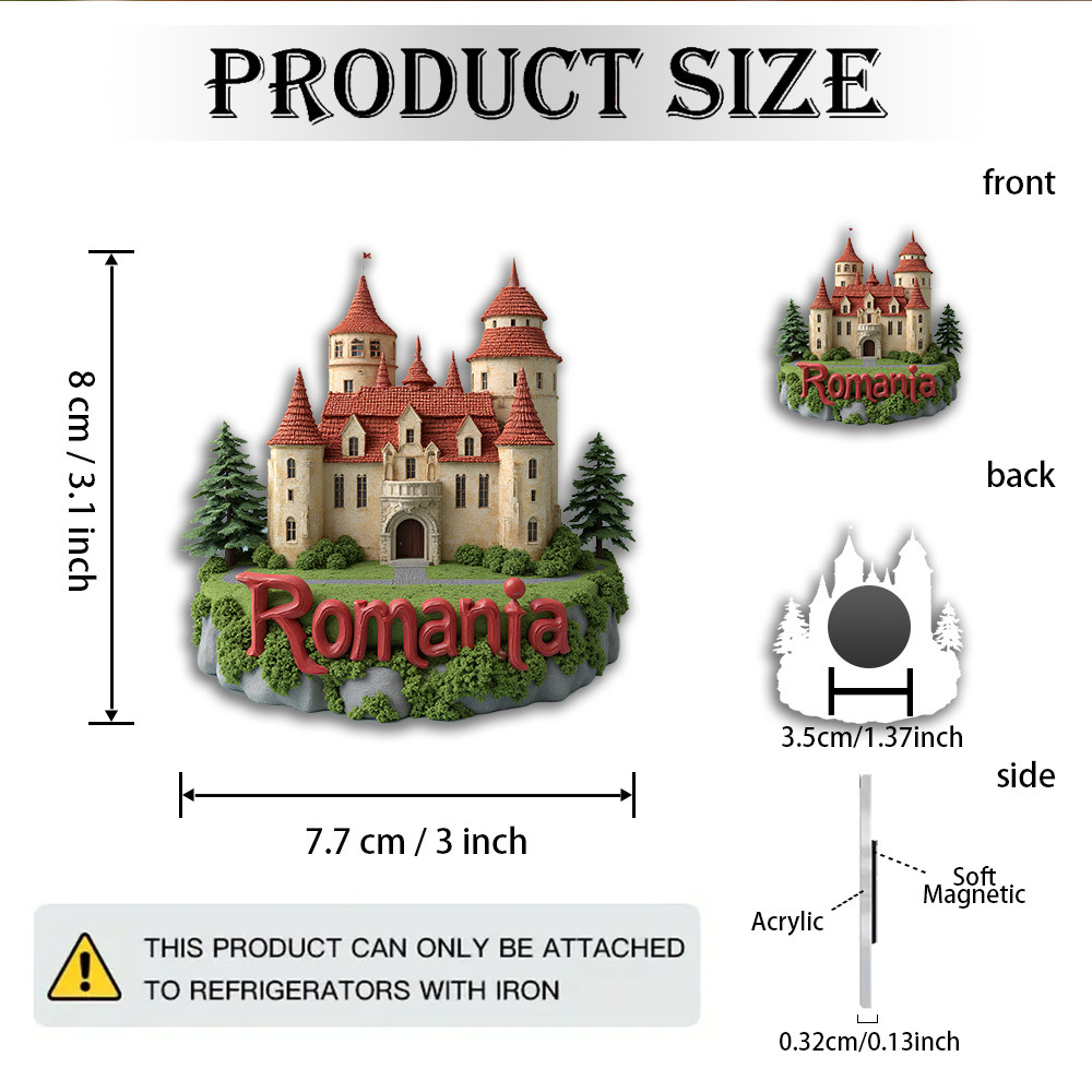 TEMU 1 pz Magnete 2D Piatto Acrilico Castello Medievale Rumeno - Magnete Acrilico da Frigorifero, per Appassionati di , Viaggiatori e Decorazioni per