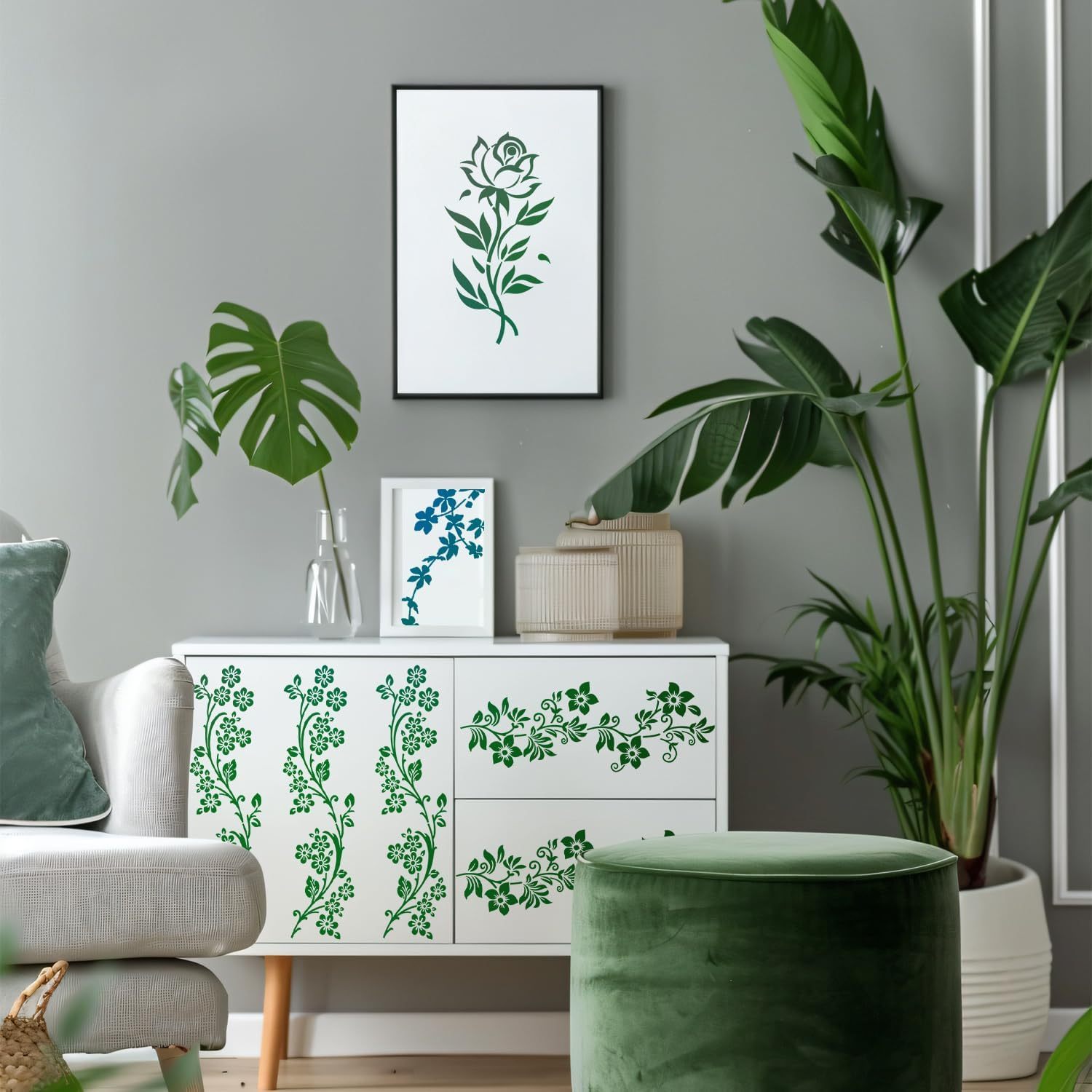 12 stencil a forma di foglia di vite, modelli fai da te con foglie e fiori, stencil floreali riutilizzabili per dipingere su legno, pareti, tessuto