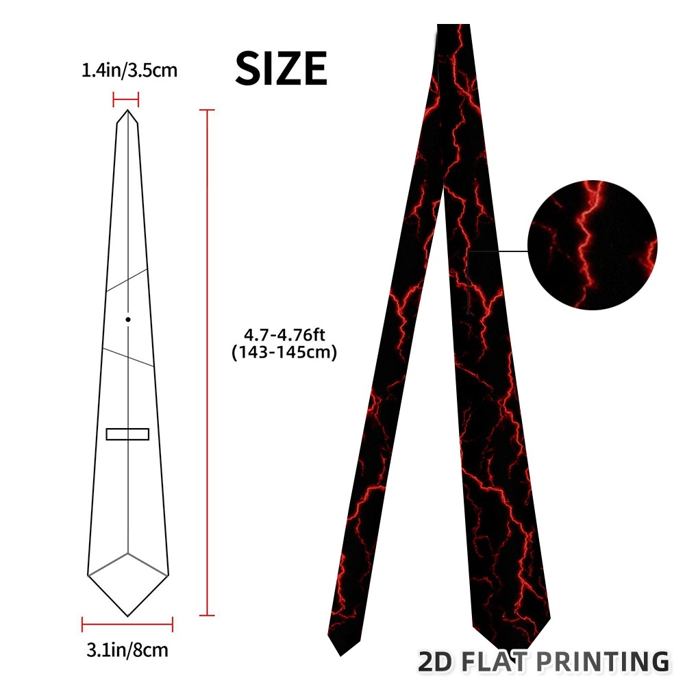 TEMU 1pc Men' Red Lightning Tie - Easy-clean Polyester Suitable For Halloween, Christmas, Weddings, Graduation - Machine Washable Lightning Print