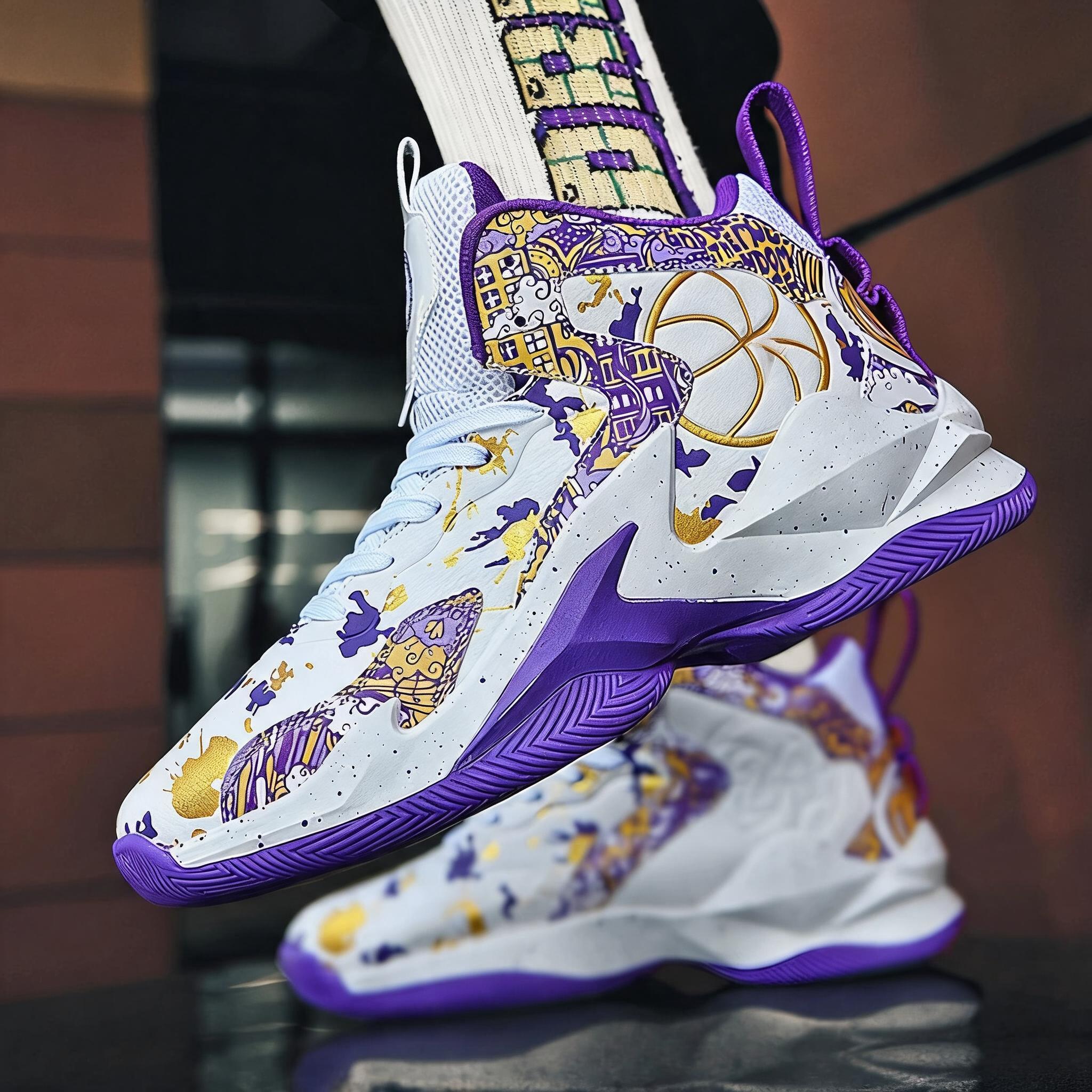 mens graffiti   basketball shoes and wear resistant running sneakers fashionable basketball shoes walking shoes
