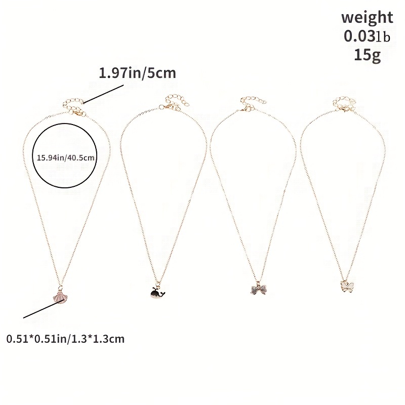 4pcs Cartoon Whale & Seashell Pendant Necklace Set for Girls