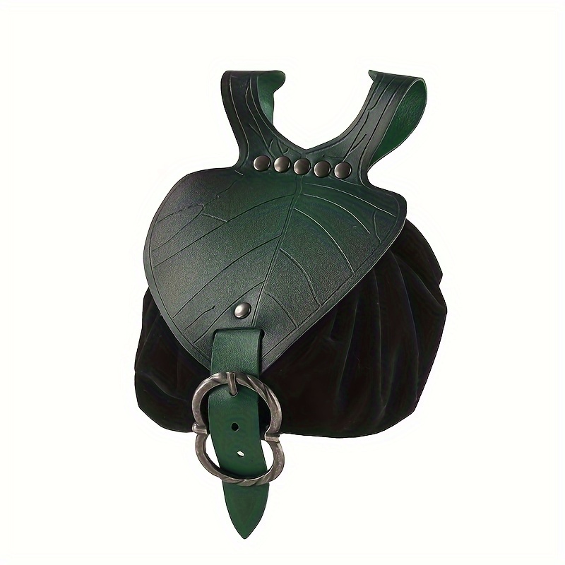 Image of 1pc Medieval Belt Pouch, Pu Coin Purse Pack, Elf Leaf Waist Bag, Portable Pouch With Drawstring, Vintage Belt Bag - Suitable For Larp Ren Halloween Costume Accessories