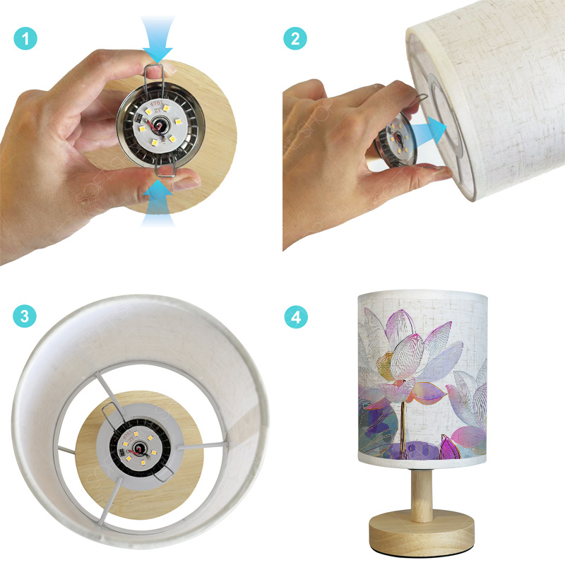 Print Table Lamp with Fabric Shade, USB-Powered LED Light