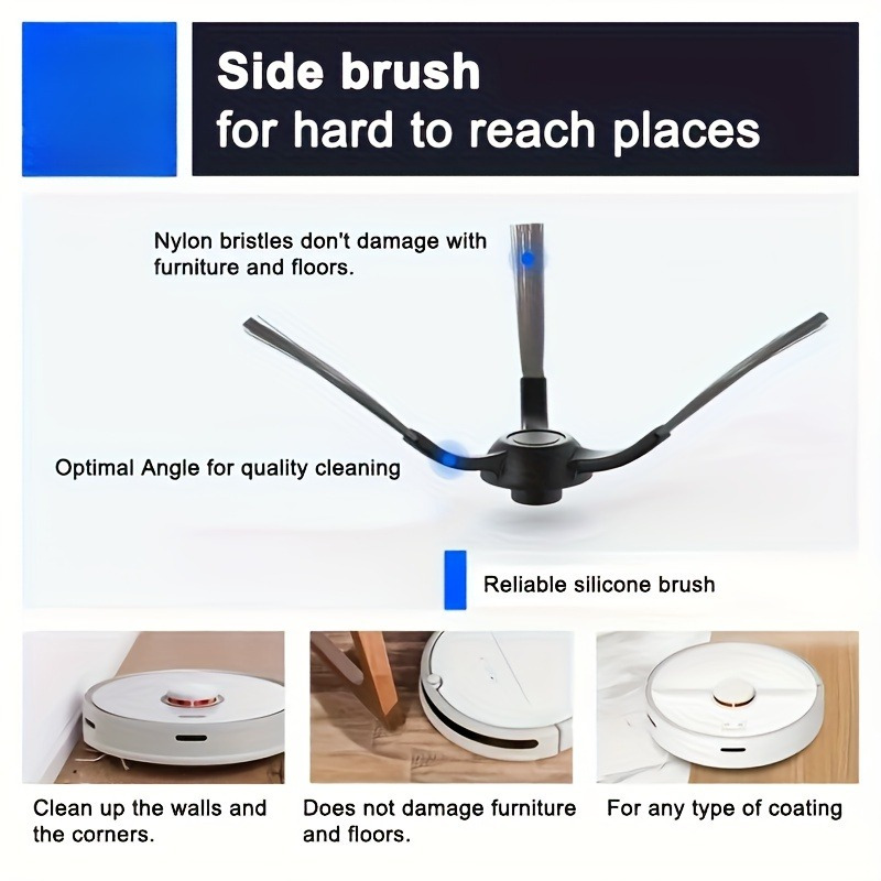 8 pack xiaomi robot vacuum cleaner side brush replacement   plastic with   angle nylon bristles and reliable silicone brush floor attachment for   cleaning details 0