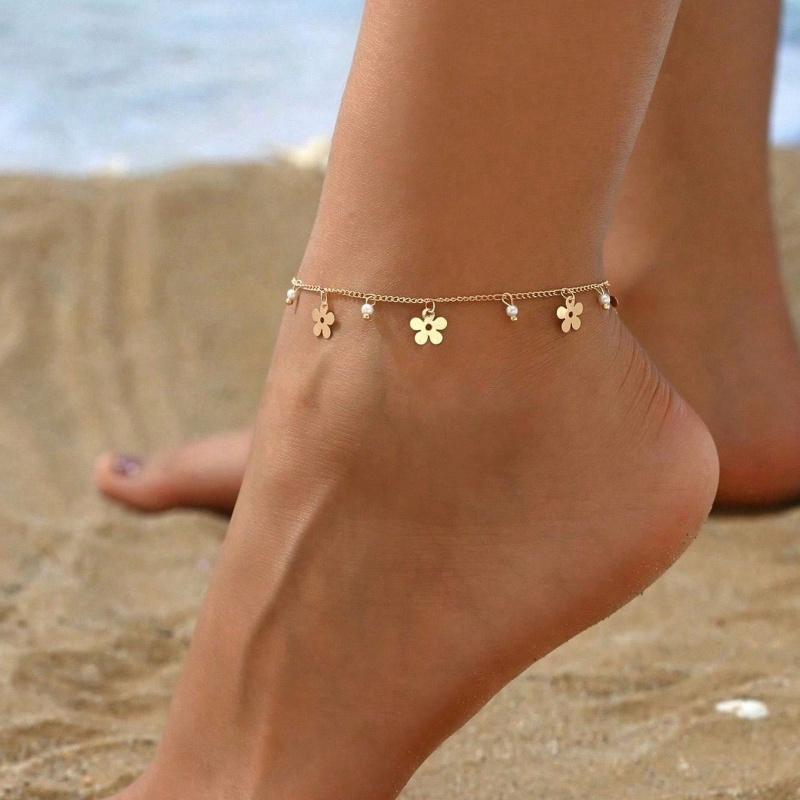 1pc Fashionable Elegant Alloy Anklet - Five- With Tassel, Beach Ankle Chain For Casual Attire