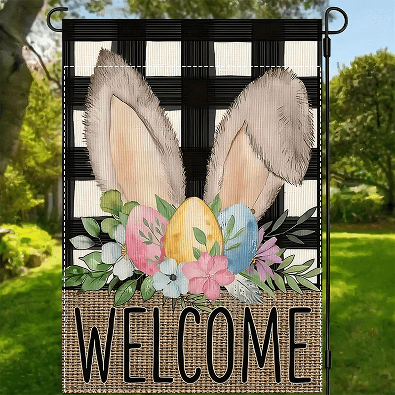 

1pc Easter Bunny Garden Flag, 12x18inch Double-sided Polyester Burlap Yard Welcome Sign, Waterproof Multipurpose Outdoor Decor With Design