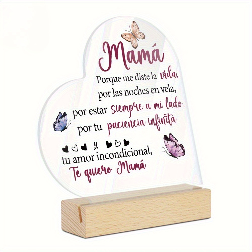 TEMU ["2D ] Placa Acrílica Española con Forma de y Soporte de Madera – Elegante Decoración con Frases de "" y Mariposas – Regalo para de la , o