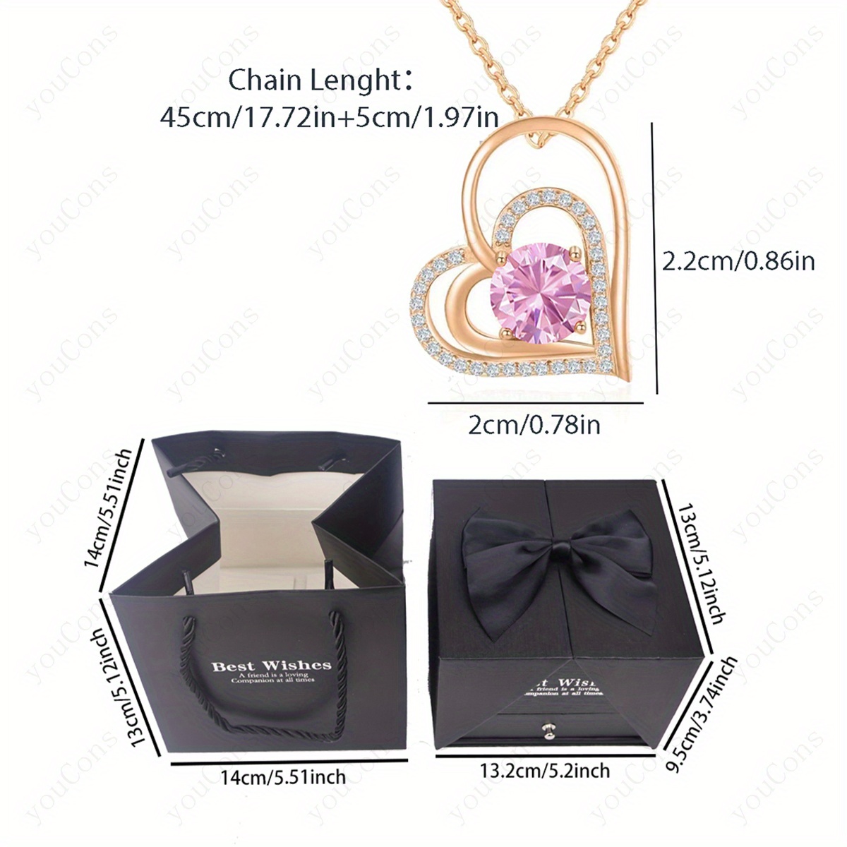 Women's Romantic Pink Synthetic Zirconia Heart-Shaped Pendant Necklace