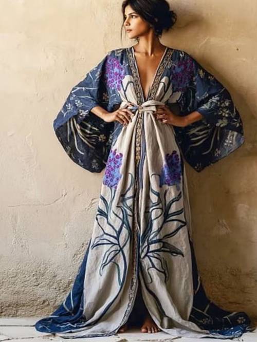 plus size plus size womens printed long kimono dress cardigan tie waist loose flowy maxi robe 2 in 1 cover up for home vacation