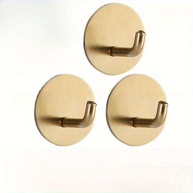 Image of 3pcs Golden Adhesive Hooks, Shower Hooks, Wall-safe Hooks, Self-adhesive No-drill Hooks For Towels, Bathrobes, Clothes, Bathroom, Kitchen, Bedroom, And Home Organization