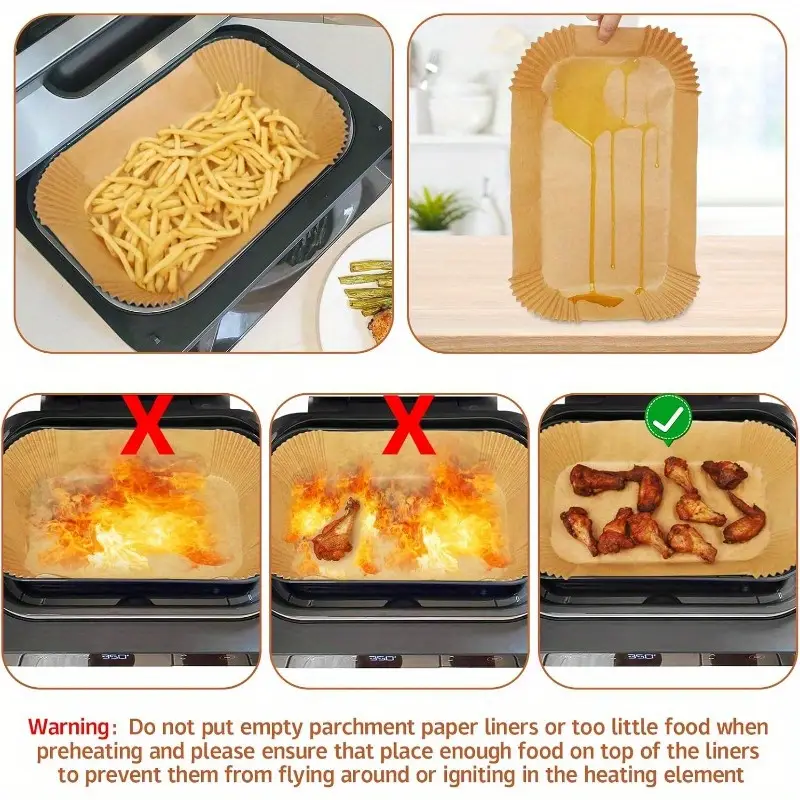 120pcs air fryer liners - , heat-resistant up to ( ), compatible with for air fryer, rectangular parchment paper sheets , fits xl basket, kitchen essentials (120 count), disposable air fryer liners, air fryer liners disposable, extra large air fryer liners, air fryer liners non stick, air fryer paper liners, air fryer accessories, , nonstick liner, heatresistant liner, material, home cooks, meal Product details 3