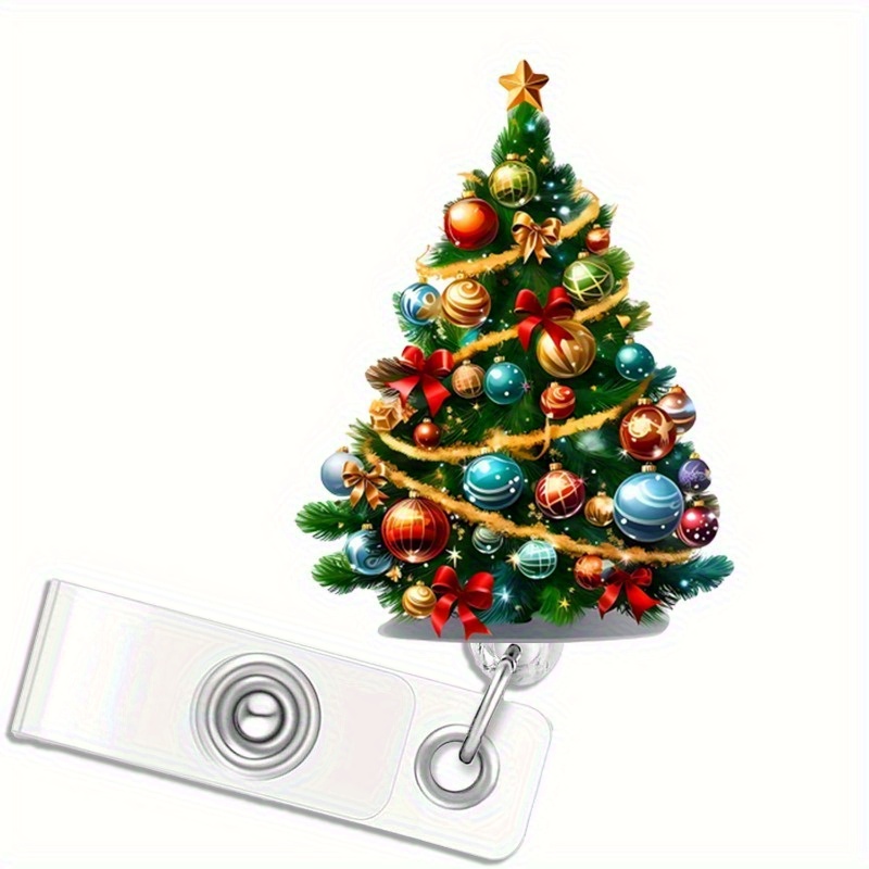 TEMU Cordón con clip y de árbol de Navidad 2D - Portatarjetas de identificación retráctil, para enfermeras, y personal médico - Etiqueta de
