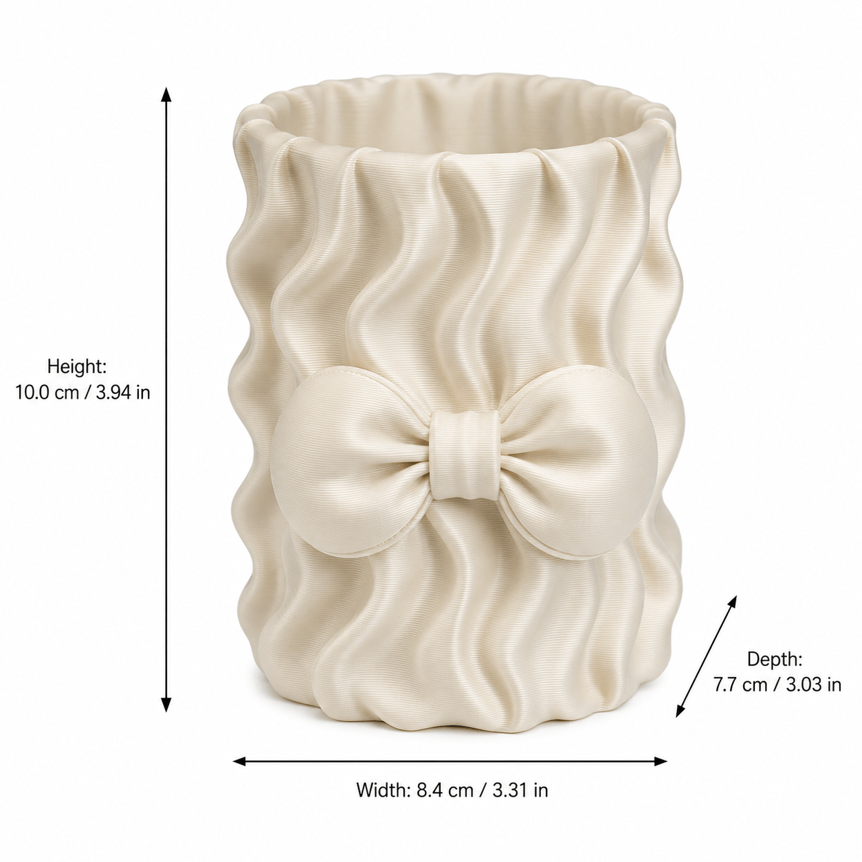 TEMU Porte-pinceaux de maquillage imprimé en 3D avec nœud papillon élégant, gobelet organisateur de cosmétiques , rangement de comptoir de coiffeuse