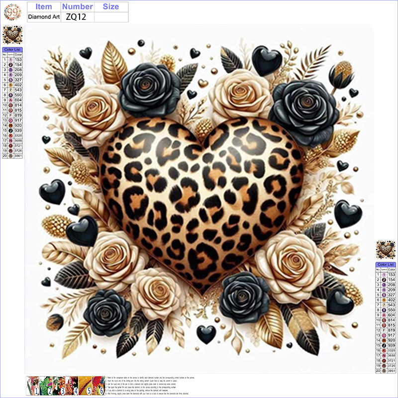 TEMU 5d Diamond Painting Kit - Heart Floral Theme, Featuring An Exquisite Combination Of Luxurious Leopard Print Hearts And Black , Round Diamond