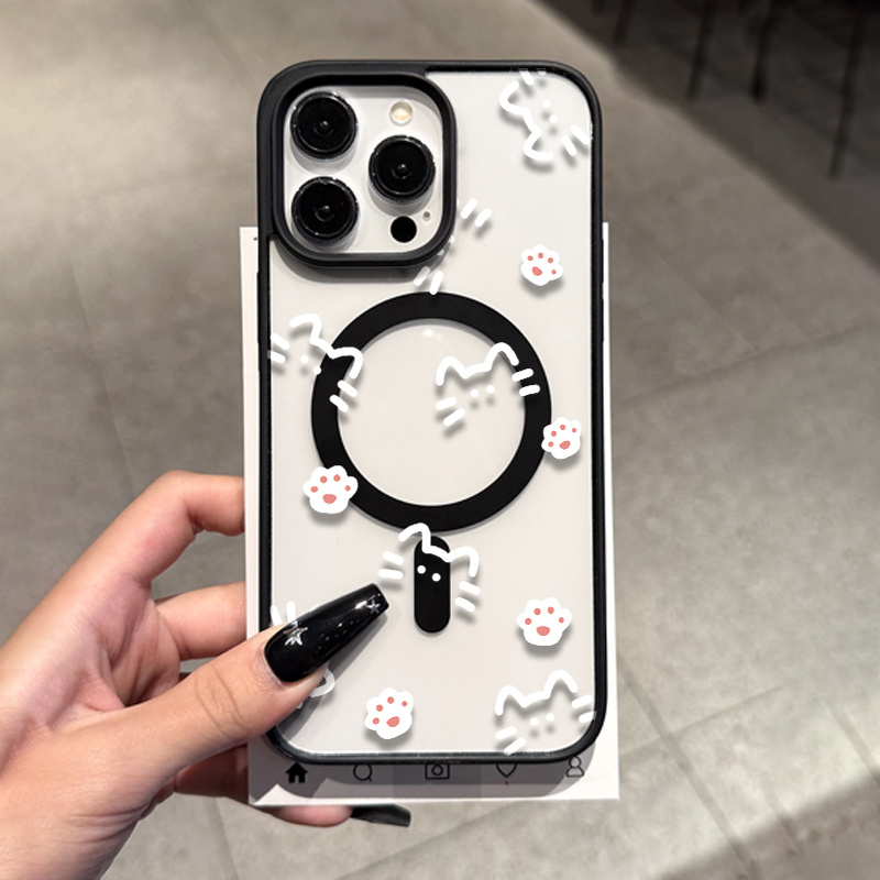 TEMU Phone Case - 1pc Case Compatible With 14promax Phone Case Magnetic Transparent 13pro Cartoon Cat 12promax Full Coverage Anti-drop 11pro