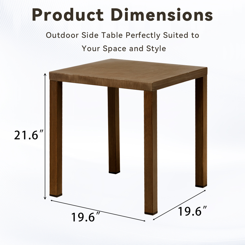 Outdoor Steel Side Table, 22X20X20 Inch Small Patio Table Square End Table for Pool Balcony Deck Porch Lawn Backyard, Brown